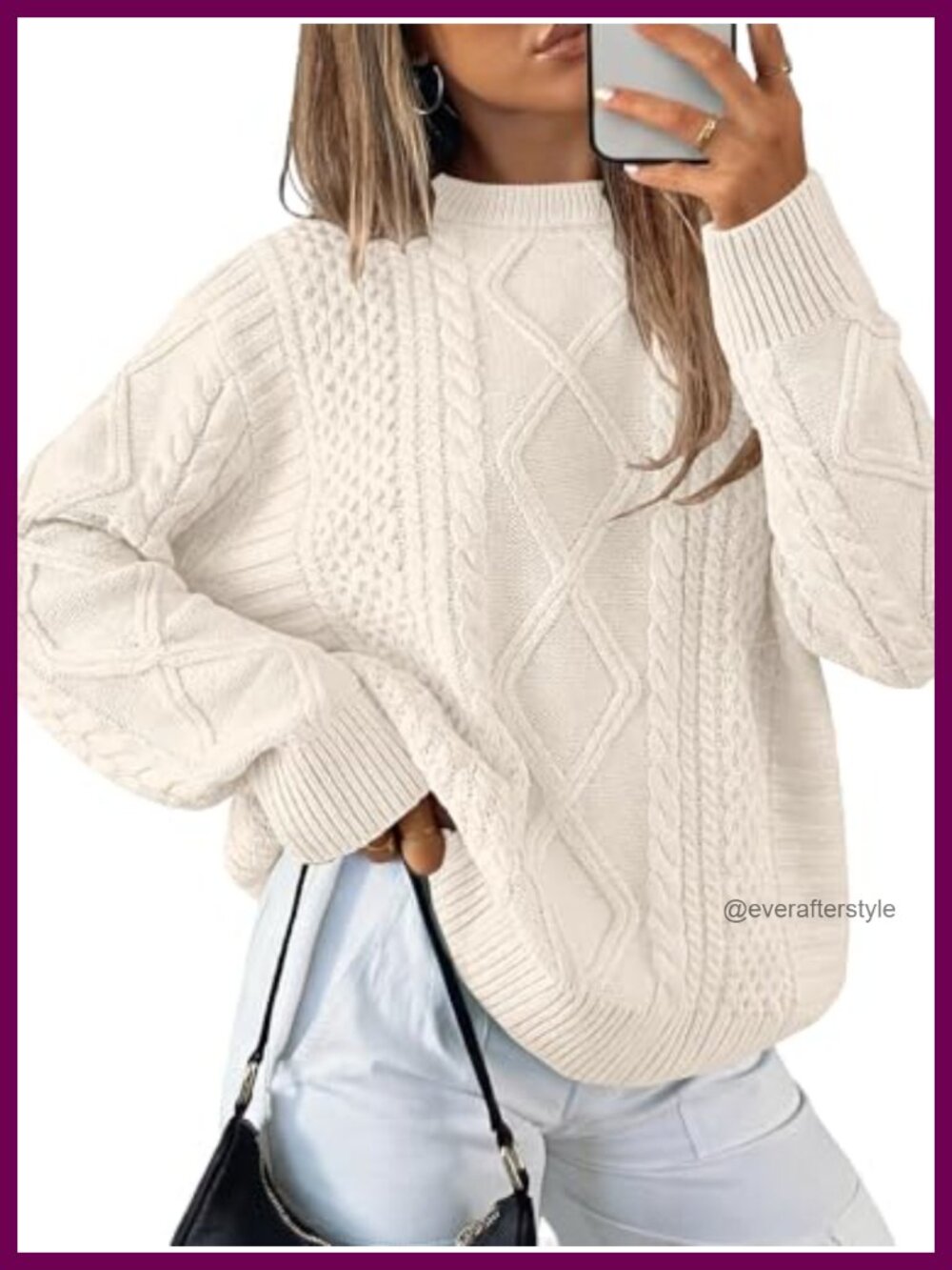 Oversized Cable Knit Sweater Women Crewneck Pullover Fall Winter